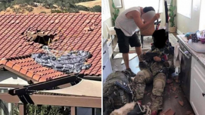 Un militar cu parasuta defecta a supravietuit dupa ce a cazut de la 4.500 de metri pe o casa si s-a oprit in bucataria unor oameni
