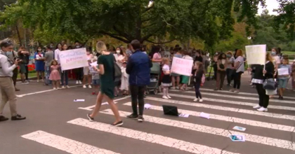Mai multi parinti protesteaza in fata Guvernului. Unii si-au adus si copii Mai multi parinti protesteaza in fata Guvernului. Unii si-au adus si copii