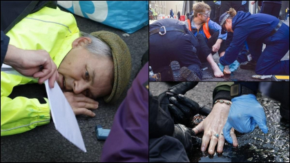 Un activist de mediu si-a lipit fata de asfalt, in timpul unor manifestatii din centrul Londrei: "N-a fost cea mai desteapta decizie pe care am luat-o" Un activist de mediu si-a lipit fata de asfalt, in timpul unor manifestatii din centrul Londrei: "N-a fost cea mai desteapta decizie pe care am luat-o"