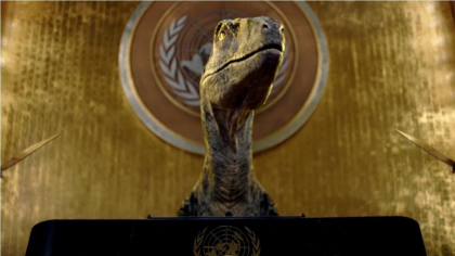 Un dinozaur atrage atentia asupra extinctiei umane, de la tribuna ONU: "Macar noi am avut un asteroid. Dar voi ce scuza aveti?"