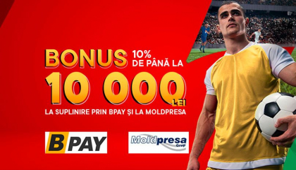 Oferta de nerefuzat! Obtineti 10% bonus la suplinirea contului prin BPay, inclusiv la Moldpresa si Librarius Oferta de nerefuzat! Obtineti 10% bonus la suplinirea contului prin BPay, inclusiv la Moldpresa si Librarius