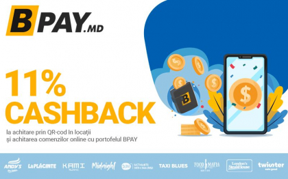 CASHBACK 11% la achitari in cafenele si restaurante cu portofelul BPay.md