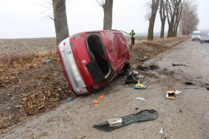 Accident grav la Edinet. Un  barbat a ajuns la spital, iar o femeie a decedat pe loc, dupa ce automobilul in care de aflau cei doi s-a lovit puternic intr-un copac - FOTO