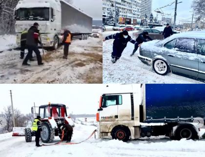 Zapada da batai de cap soferilor. Mai multe automobile si camioane - blocate din cauza ghetusului. Oamenii legii au intervenit - FOTO/VIDEO Zapada da batai de cap soferilor. Mai multe automobile si camioane - blocate din cauza ghetusului. Oamenii legii au intervenit - FOTO/VIDEO