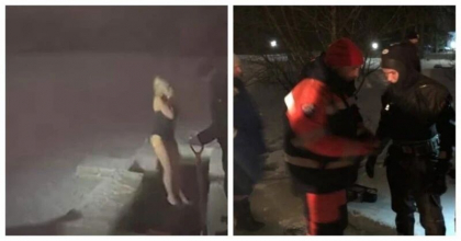 O femeie din Rusia - de negasit, dupa ce a sarit intr-un lac inghetat. Totul s-a intamplat in fata copiilor - VIDEO