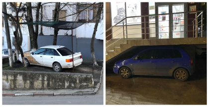 Sub scarile unui magazin sau intre copaci. Vezi ce solutie au gasit doi soferi pentru a-si lasa automobilul, in lipsa locurilor libere de parcare - FOTO Sub scarile unui magazin sau intre copaci. Vezi ce solutie au gasit doi soferi pentru a-si lasa automobilul, in lipsa locurilor libere de parcare - FOTO