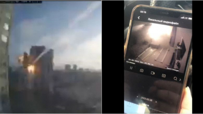 Momentul in care o racheta loveste un bloc de locuinte din centrul Kievului - VIDEO