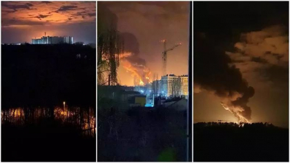 Arde cerul langa Kiev. O puternica explozie ar fi aprins un depozit de combustibil - VIDEO