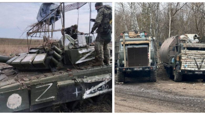 Improvizatiile disperarii. „Cusca anti-Javelin” a tanchistului rus si blindajul de lemn al camionului „Z” - FOTO Improvizatiile disperarii. „Cusca anti-Javelin” a tanchistului rus si blindajul de lemn al camionului „Z” - FOTO