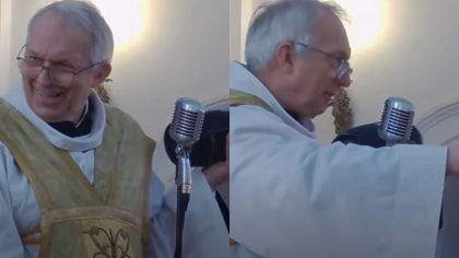 Un preot din Polonia a cantat in timpul slujbei un cantec ucrainean. Enoriasii au inceput sa cante si ei - VIDEO