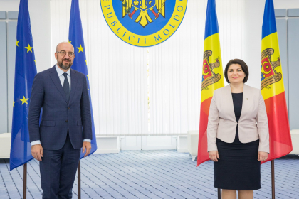 Natalia Gavrilita, la intrevederea cu presedintele Consiliului European, Charles Michel: "Suntem determinati sa continuam cu fermitate parcursul nostru spre integrarea europeana" - FOTO
