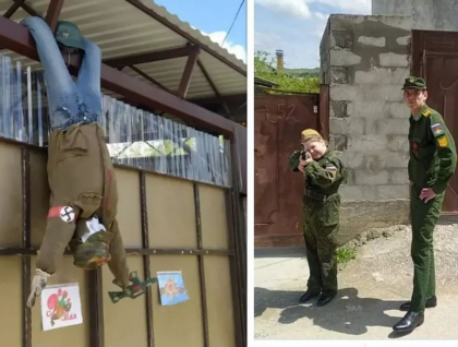 „Asa ne crestem tineri patrioti”. O fetita de 9 ani din orasul rusesc Kislodovsk, pozata cand trage la tinta in „ultimul fascist” „Asa ne crestem tineri patrioti”. O fetita de 9 ani din orasul rusesc Kislodovsk, pozata cand trage la tinta in „ultimul fascist”