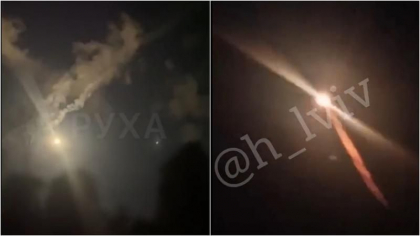 Cum a functionat apararea ucraineana anti-racheta in Liov: O interceptare a fost surprinsa chiar deasupra celui care filmeaza - VIDEO