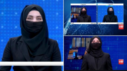 Prezentatoarele TV din Afganistan au cedat in fata talibanilor si au aparut pe post cu fetele acoperite Prezentatoarele TV din Afganistan au cedat in fata talibanilor si au aparut pe post cu fetele acoperite
