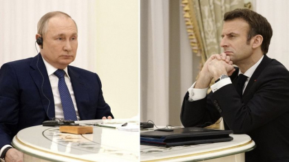 Emmanuel Macron, batjocorit la televiziunea publica din Rusia: "A luat medicamente in speranta ca Putin ii va raspunde" Emmanuel Macron, batjocorit la televiziunea publica din Rusia: "A luat medicamente in speranta ca Putin ii va raspunde"