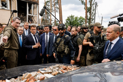 Macron, Iohannis, Scholz si Draghi viziteaza orasul Irpin, fara Zelenski Macron, Iohannis, Scholz si Draghi viziteaza orasul Irpin, fara Zelenski
