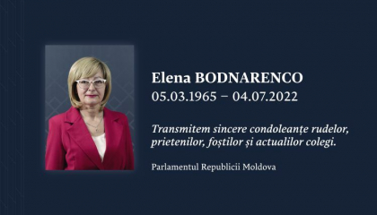 Necrologul Parlamentului Republicii Moldova, dupa moartea deputatului Elena Bodnarenco Necrologul Parlamentului Republicii Moldova, dupa moartea deputatului Elena Bodnarenco