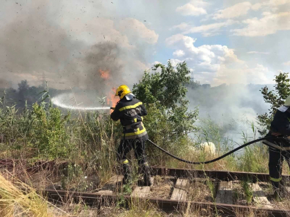 Incediu puternic de vegetatie in apropierea de de soseaua Balcani. Cinci autospeciale au luptat cu flacarile - GALERIE FOTO