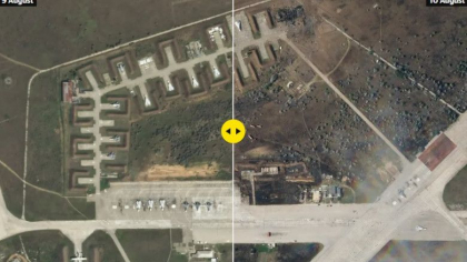 Imaginile din satelit ii contrazic pe rusi: baza Saki din Crimeea e puternic avariata, iar avioanele sunt distruse dupa atacul de marti - FOTO
