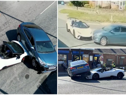 Momentul cand un Hyundai loveste un Lamborghini Huracan Performante de 300.000 de euro si apoi se urca pe el - VIDEO