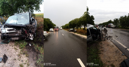 Accident grav la Falesti. Doua persoane - scoase dintre fiarele automobilului de catre salvatori - FOTO