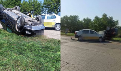 O masina s-a rasturnat, dupa ce a fost lovita de un alt automobil, la Riscani. Imagini de la locul accidentului - FOTO O masina s-a rasturnat, dupa ce a fost lovita de un alt automobil, la Riscani. Imagini de la locul accidentului - FOTO