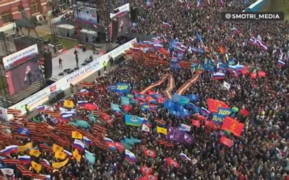 Mii de bugetari rusi adusi cu forta la un miting in centrul Moscovei in sprijinul referendumurilor nerecunoscute din Donbas, Herson si Zaporojia
