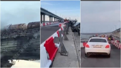 Din patru benzi a ramas doar una. Cum arata podul Kerci dupa ce a fost redeschisa circulatia - VIDEO Din patru benzi a ramas doar una. Cum arata podul Kerci dupa ce a fost redeschisa circulatia - VIDEO