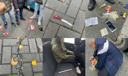 Peste 30 de simpatizanti ai Partidului Sor - retinuti, dupa ce oamenii legii au gasit asupra lor arme, rangi metalice, dar si obiecte pirotehnice - FOTO/VIDEO
