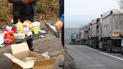 Isi pregatesc mancarea in strada. La vama Costesti, peste 200 de soferi de TIR stau in rand de trei, cinci zile - VIDEO 