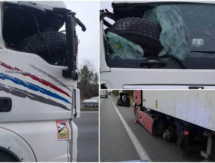 Roata unui TIR s-a desprins si a zburat in cabina altui camion care circula din sens opus, pe autostrada in Franta