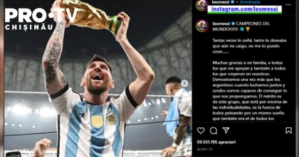Lionel Messi bate recorduri nu doar pe terenul de fotbal, dar si pe retelele de socializare. O postare a starului argentinian pe Instagram a adunat un numar record de aprecieri