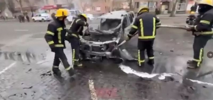 O masina a fost aruncata in aer in centrul orasului Melitopol, ocupat de rusi - VIDEO 