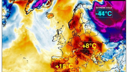 Harta extremelor meteo. Diferente de temperatura de 60 de grade intre Rusia si vestul Europei
