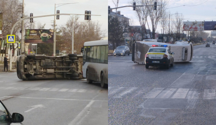 Un microbuz s-a rasturnat, dupa ce a fost lovit de un autobuz cu pasageri, la Balti. Politia a intervenit - FOTO 