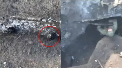 Imagini greu de explicat: Doi soldati rusi observa o drona deasupra lor, dar o ignora. O grenada aruncata apoi explodeaza fix in capul unuia dintre militari
Imagini greu de explicat: Doi soldati rusi observa o drona deasupra lor, dar o ignora. O grenada aruncata apoi explodeaza fix in capul unuia dintre militari