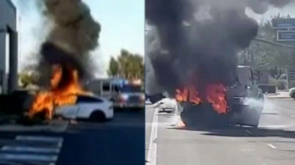 Incident bizar intr-un stat american. O masina distrusa de flacari a luat foc din nou pe platforma, dupa ce pompierii au stins incendiul