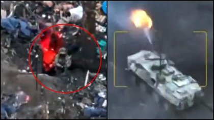 Imagini dramatice: Curajul unui soldat ucrainean, prins in transee de un blindat rusesc care trage asupra sa cu tot arsenalul - VIDEO 