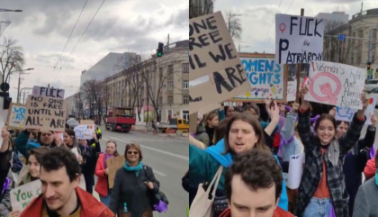 Forfota in centrul capitalei. Mai multe persoane au iesit la un mars: „Femeile intre pace si razboi” - VIDEO Forfota in centrul capitalei. Mai multe persoane au iesit la un mars: „Femeile intre pace si razboi” - VIDEO