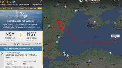 SUA au trimis o noua drona de spionaj in Marea Neagra. Traseul ei a putut fi urmarit public si a fost cel mai vizionat zbor al zilei SUA au trimis o noua drona de spionaj in Marea Neagra. Traseul ei a putut fi urmarit public si a fost cel mai vizionat zbor al zilei
