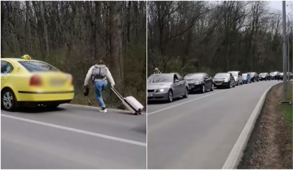 Cozi infernale in drum spre Aeroportul International Iasi. Oamenii si-au lasat masinile si au plecat pe jos pentru a nu pierde zborurile Cozi infernale in drum spre Aeroportul International Iasi. Oamenii si-au lasat masinile si au plecat pe jos pentru a nu pierde zborurile