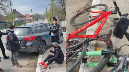 Un nou accident cu implicarea biciclistilor. O femeie s-a ales cu mai multe zgarieturi, dupa ce un sofer a iesit la depasire - FOTO