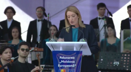Discurs istoric. Presedintele Parlamentului European, Roberta Metsola, in PMAN, le vorbeste participantilor in limba romana: „Moldova nu este singura” - VIDEO 
