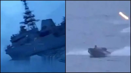 Imaginile publicate de ucraineni: Cum au atacat cu drone marine o nava militara ruseasca din Marea Neagra. Ce se vede pe filmare - VIDEO