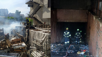 Doua incendii au izbucnit concomitent intr-un subsol si un depozit din capitala. Salvatorii au intervenit. Imagini de la locul incendiilor - FOTO 