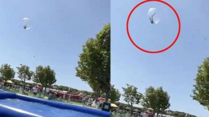 Momentul in care un baiat de 9 ani este aruncat in aer zeci de metri, intr-o minge gonflabila. Copilul a fost grav ranit