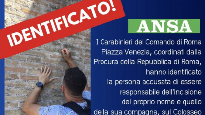 Turistul care a crestat doua nume pe Colosseum a fost identificat si ar putea ajunge la inchisoare Turistul care a crestat doua nume pe Colosseum a fost identificat si ar putea ajunge la inchisoare