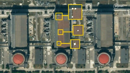 Noi imagini din satelit arata forme neidentificate pe acoperisul unui reactor de la centrala nucleara Zaporojie Noi imagini din satelit arata forme neidentificate pe acoperisul unui reactor de la centrala nucleara Zaporojie
