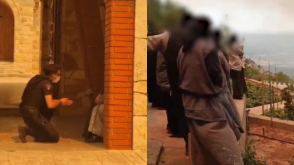 Scene dramatice in infernul din Grecia. Un politist se roaga in genunchi de calugarite sa evacueze manastirea amenintata de incendii - VIDEO