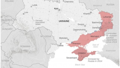 Fortele rusesti ataca de-a lungul aproape intregii linii de front din estul regiunii ucrainene Luhansk. In est, fortele ucrainene isi continua eforturile de a cuceri terenuri mai inalte in jurul Bahmutului